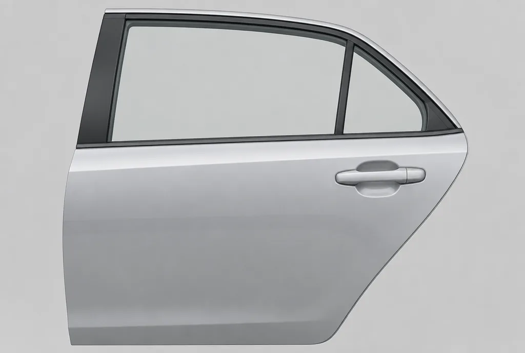 A car door panel photographed square on, showing an unbroken painted surface.